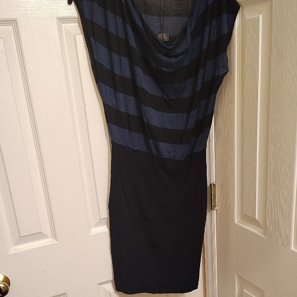 Chic Black and Blue Striped Dress